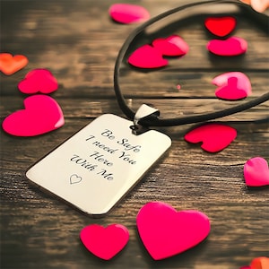 Personalized Necklace For Men Valentines Day Gift for Him Boyfriend Husband Man Gift Custom Leather Necklace Dogtag Anniversary Gift Leather