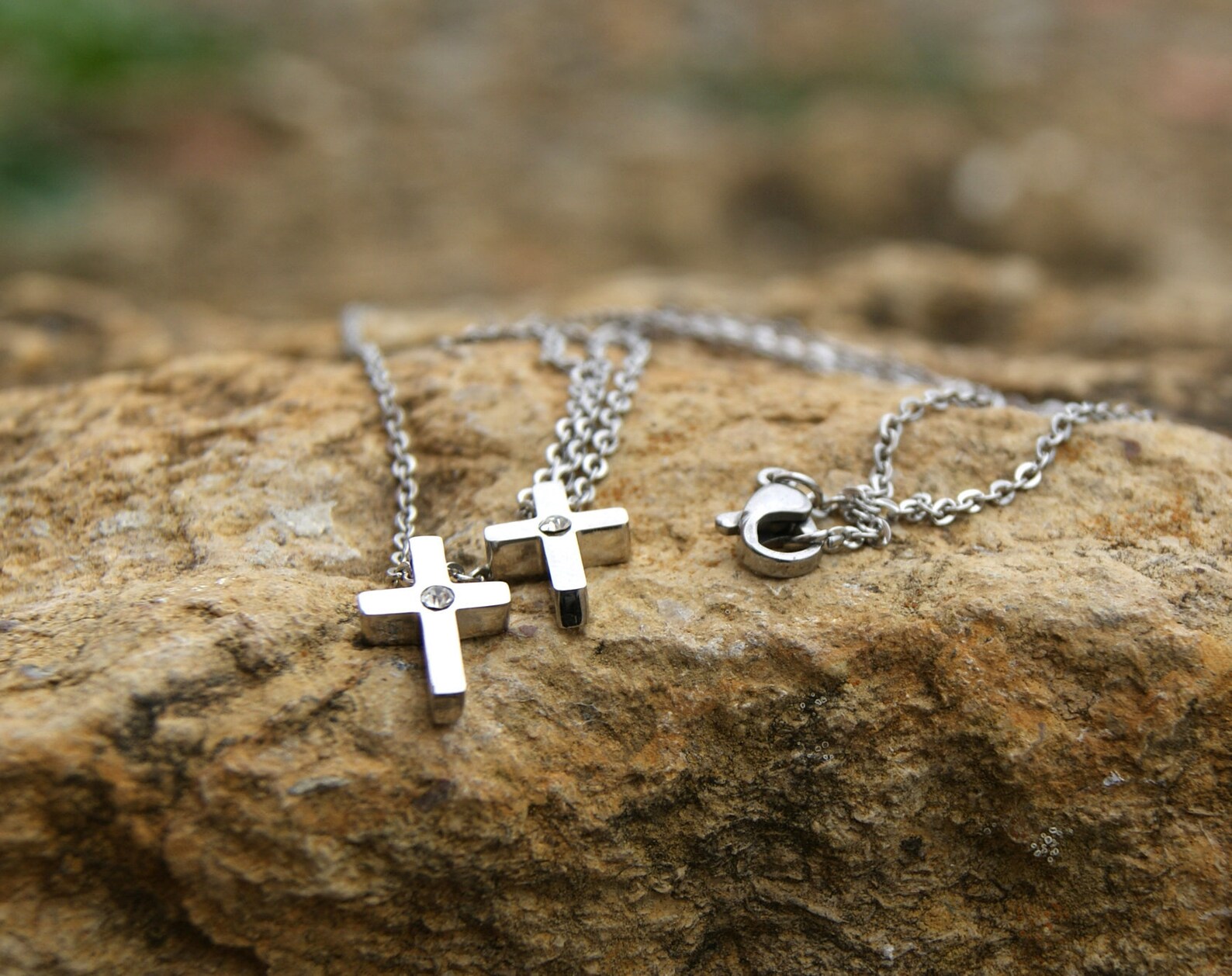 Double Cross Necklace Double Layered Necklace Set Dainty Etsy