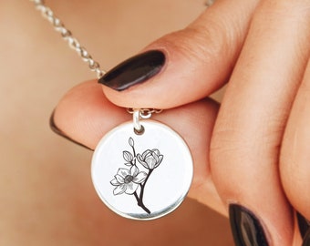 Orchid Necklace Personalized Botanical Necklace for Girlfriend Custom Valentines Gift for Her Flower Jewellery for Woman Engraved Necklace