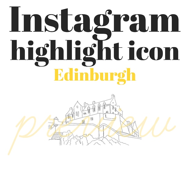 Edinburgh Scotland Icon, Castle sketch, Instagram Highlight Cover, Instagram Stories, Hand Drawn Illustration, Instagram Cover Images