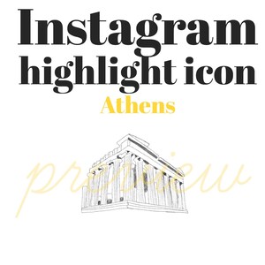 Athens Greece Icon, landmark sketch, Instagram Highlight Cover, Instagram Stories, Hand Drawn Illustration, Instagram Cover Images