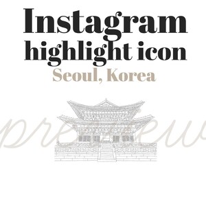 Korea Instagram Icon, Seoul Story Highlight, Hand Drawn Gyeongbokgung Palace Icon, Instagram Template, Instagram Cover Images