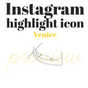 Venice Italy Icon, gondola sketch, Instagram Highlight Cover, Instagram Stories, Hand Drawn Illustration, Instagram Cover Images