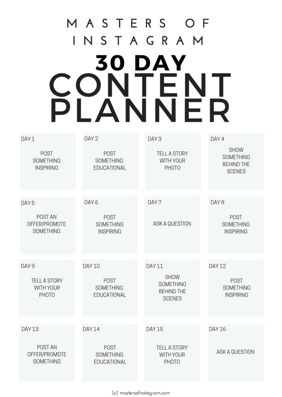 30 Day Instagram Content Planner Instagram Planner Etsy Canada