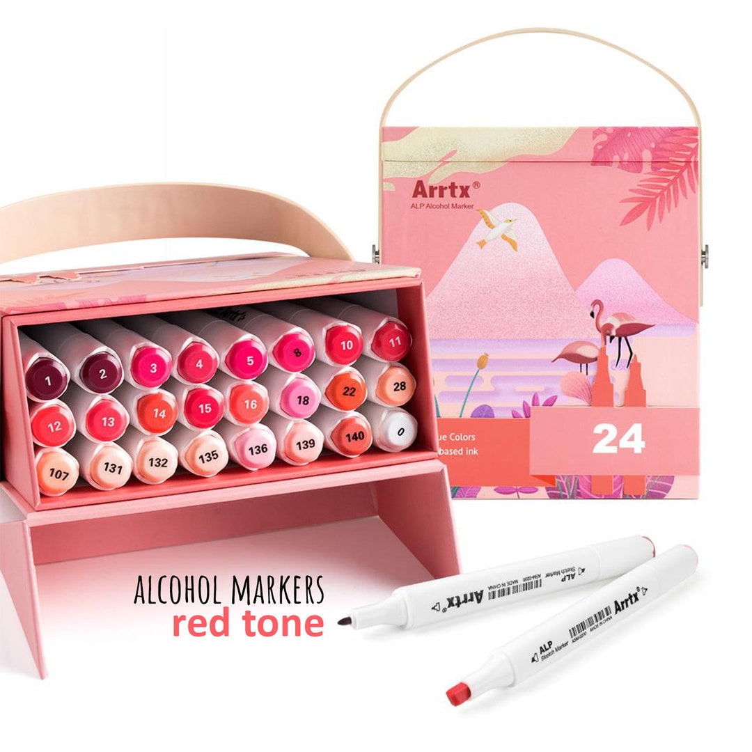 Alcohol Marker Set Red Tone 24 Colors Alcohol Marker Pen Set Etsy