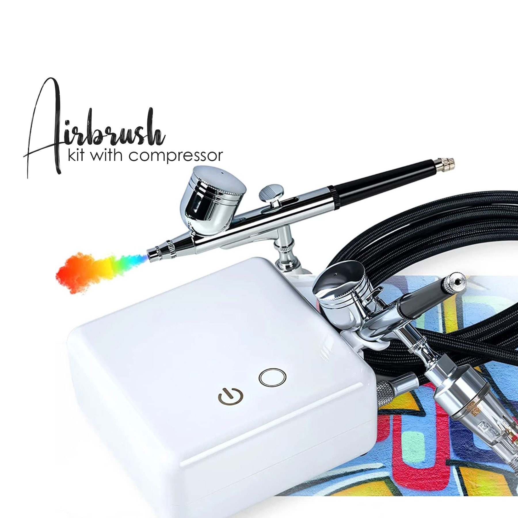 Airbrush and Mini Compressor Cake Decorating Kit Including 14 