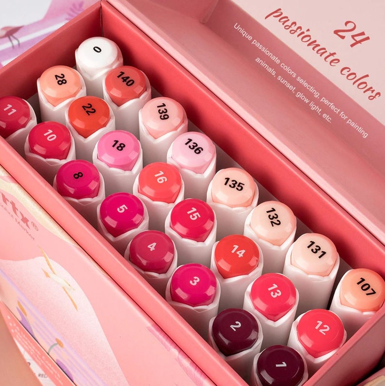 Alcohol Marker Set Red Tone 24 Colors Alcohol Marker Pen Set Etsy