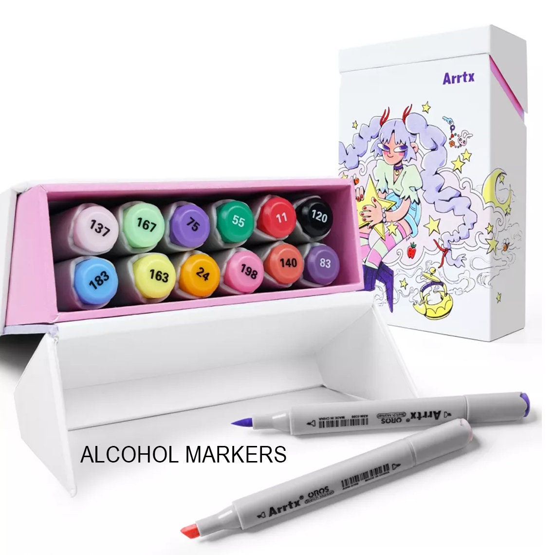 Marqueurs dalcool Arrtx 12 couleurs Alcohol Marker Pen Set Dual Tips  Markers Parfait pour la peinture de figure Design Coloriage -  France