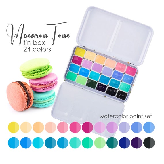 Watercolor Paint Macaroon Tone 24 Color Tin Box Solid Water Color