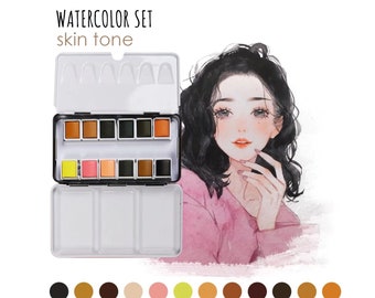 Watercolor Paint Skin tone 12 Color Tin Box Solid Water Color Paint for Cartoon & Portraits Painting Drawing Art Supplies