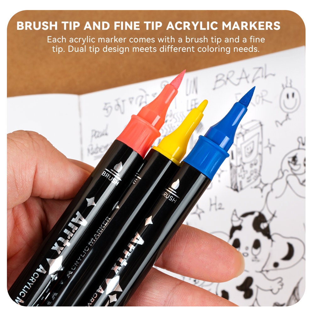 Acrylic Markers Arrtx 32 Colors Fine & Brush Dual Tips Permanent DIY Paint  Pen for Canvas Glass Ceramic Stone Wood Rock Painting 