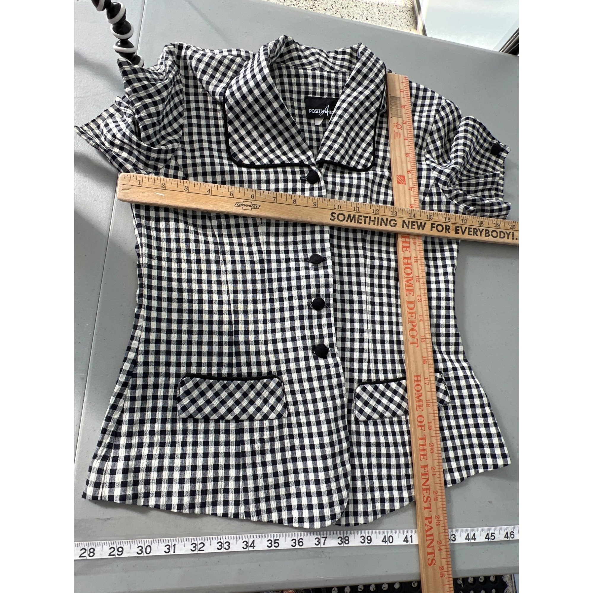 Positive Attitude Vintage 90s Gingham Top Women 8 Blue White Career Pinterest Wall Planters Hanging Small Plants