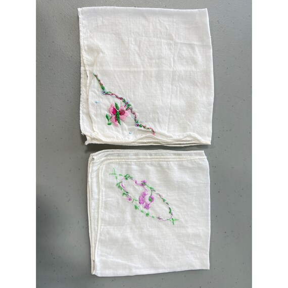 Vintage Flower Embroidered Handkerchief Lot of 2 … - image 1