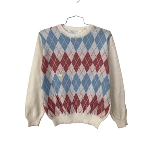 Vintage 90s Ilyse Sweater Medium Argyle Knit Pullover Diamond Knit Deadstock NEW