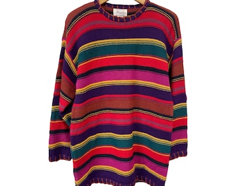 Vintage 90s Margules Sweater Size Medium Colorful Striped Knitwear Deadstock NEW