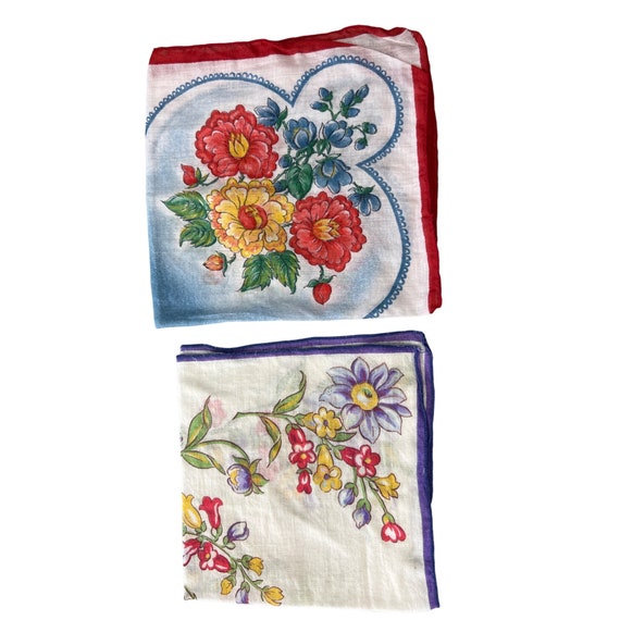 Vintage Floral Handkerchief Lot of 2 Sqaure Light… - image 1