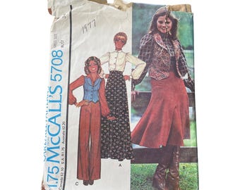 70s McCalls 5708 Sewing Pattern Size 12 Vintage Blouse Vest Skirt Pants 1977 CUT