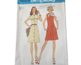 60s Simplicity Sewing Pattern Size 12 6879 Misses Dress Scarf Two Lengths UNCUT