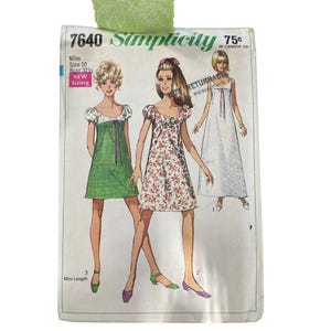 Vintage 60s Simplicity 7640 Sewing Pattern Size 10 Evening Dress 3 Lengths CUT