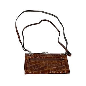 Brighton Vintage Croc Monedero Bolso de hombro Marrón Snap Flap Front Wallet Crossbody