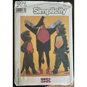 80s Simplicity 8332 Costume Sewing Pattern Size 6-8 Dragon Dinosaur Paper UNCUT