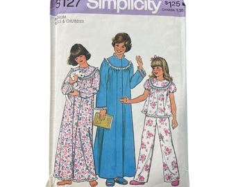 70s Simplicity 8127 Sewing Pattern Size Medium Girls Pajamas Nightgown Robe CUT