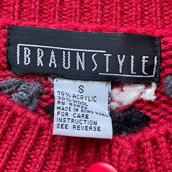 90s Braun Style Cable Knit Geometric Fair Isle Holdiday Cardigan Sweater  Womens S