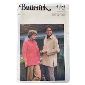 May include: Vintage Butterick sewing pattern 4954. The pattern features two people wearing a red shirt and a tan shirt. The pattern is size 10. The text "Butterick THE FASHION ONE" is at the top of the pattern.
