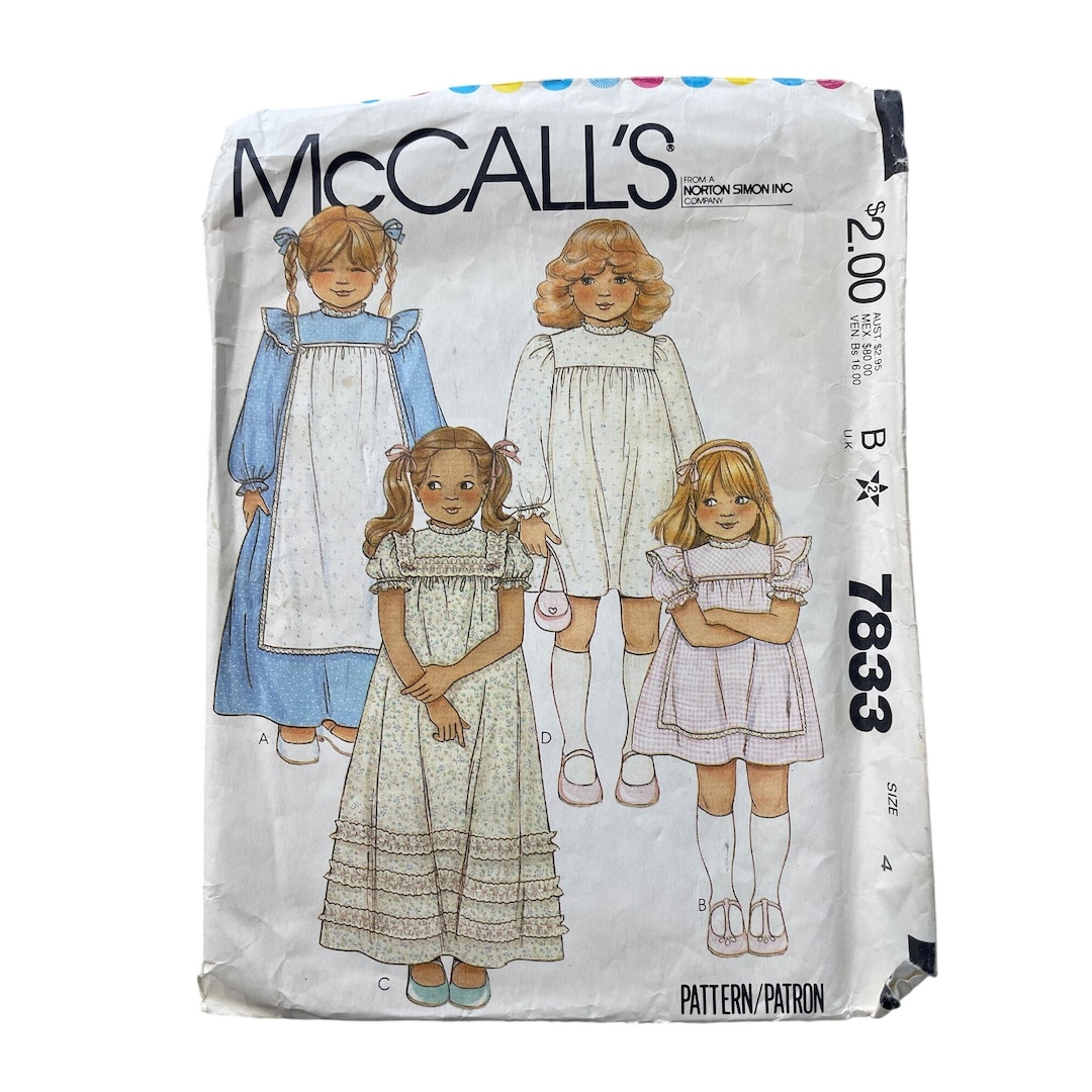 Vintage Mccalls 7833 Sewing Pattern Size 4 Kids Pinafore Dress Sewing ...