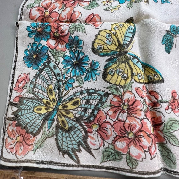 Vintage Floral Butterfly Square Scarf Lightweight… - image 3