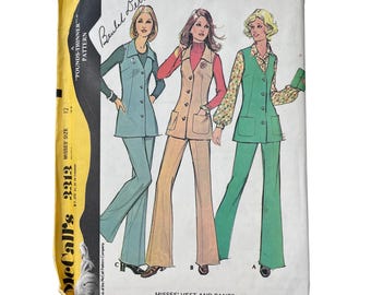 70s McCalls 3313 Misses Vest and Pants Sewing Pattern Size 12 Dressmaking CUT