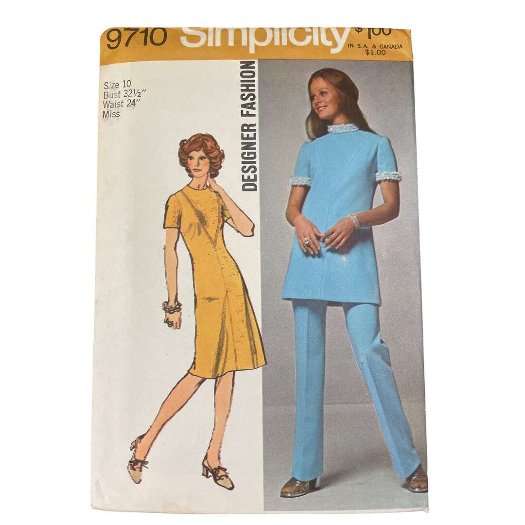 70s Simplicity 9710 Sewing Pattern Size 10 Misses Dress Tunic Pant ...