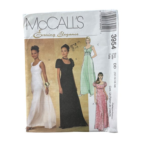 Y2K Mccalls 3954 Evening Elegance Dress Pattern Sizes 12-18 DD Feminine UNCUT