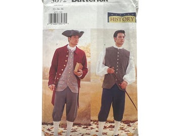 Butterick 3072 Historical Sewing Pattern Size 32 34,36 Coat Vest Shirt Pant Hat