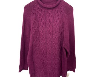 Vintage 90s Jantzen Sweater Size Small Cable Knit Pullover Berry Deadstock NEW