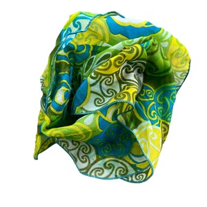Vintage Floral Geometric Rectangle Scarf Lightweight Green Neck Wrap Boho