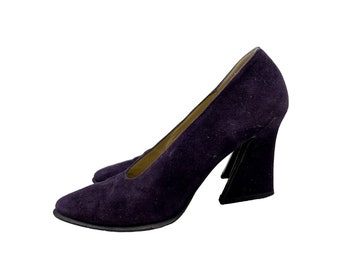 Yves Saint Laurent Vintage Suede Slip-On Pumps Womens 6 Purple Career Office