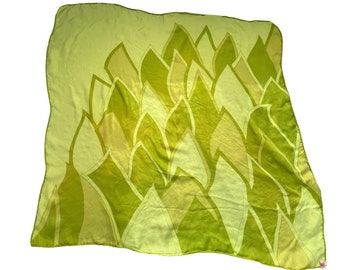 Sally Gee Vintage Square Scarf Lightweight Silk Blend Green Neck Wrap Bandana