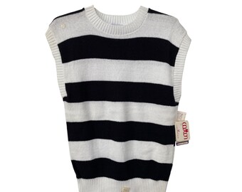 Vintage 80s Sweetree Sweater Medium Striped Crewneck Black White Deadstock NEW