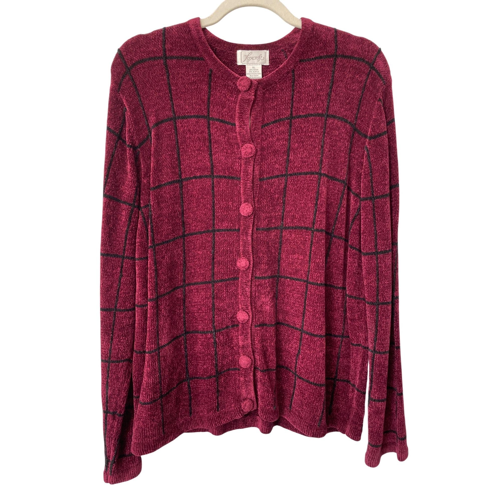 Vintage 90s Foxcroft Cardigan Sweater Size XL Button Windowpane