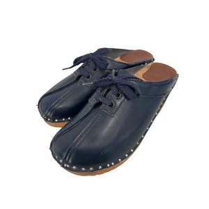 Troentorp Bastad Audubon Leather Clog Size 35 Navy Blue Leather Round Toe Comfy