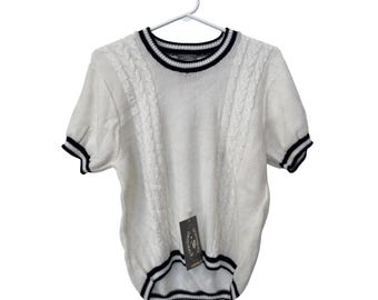 Vintage 80s Designers Originals Sweater Size Small Cable Knit White Deadstock NEW