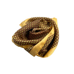 Vintage Polka Dot Rectangle Silk Scarf Lightweight Neck Wrap Brown Multicolor