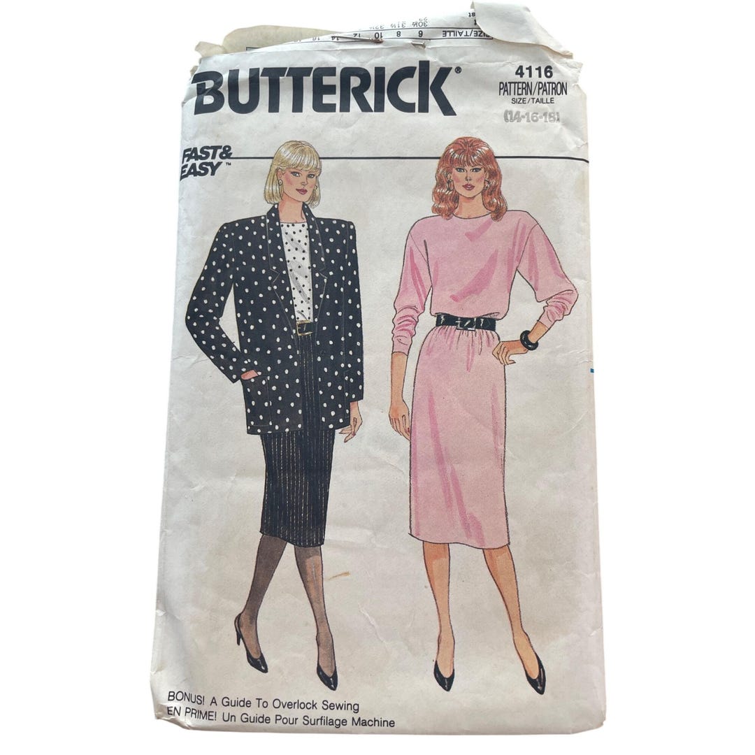 80s Butterick 4116 Misses Jacket Skirt & Top Sewing Pattern Size 14-16 ...