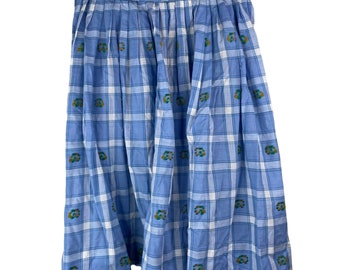 Vintage 80s Plaid Pleated Skirt Knee Length Academia Blue & White Women's XXS