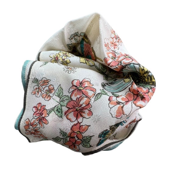 Vintage Floral Butterfly Square Scarf Lightweight… - image 2