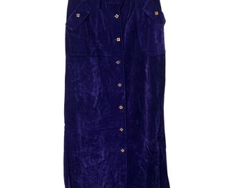 Spódnica maxi z aksamitu w stylu vintage z lat 70. XX wieku, damska, złote guziki kwiatowe, kieszenie, Prince Retro
