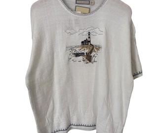 Vintage 90s Chelsea Gardens Sweater Size XL Lighthouse Embroidery Deadstock NEW