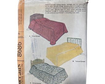 60s McCalls 8686 Vintage Sewing Pattern Bed Covers Spreads Shams Twin Full UNCUT