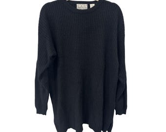 80s Paris Sports Club Sweater Medium Ribbed Tunic Lambswool Angora Soft Black